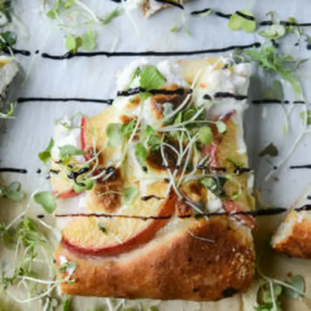 Peach Ricotta Pizza with Spicy SuperSprout.Farm Microgreens