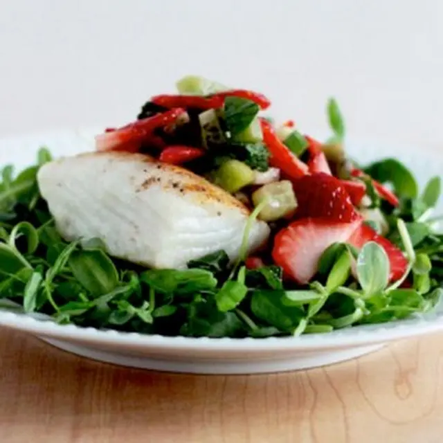 Seared Halibut with SuperSprout.Farm Microgreens Salad